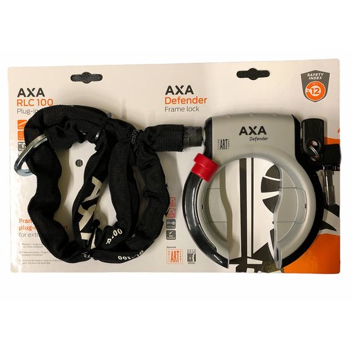 Fahrrad Rahmenschloss Set AXA Defender grau + Einsteckkette 100 schwarz