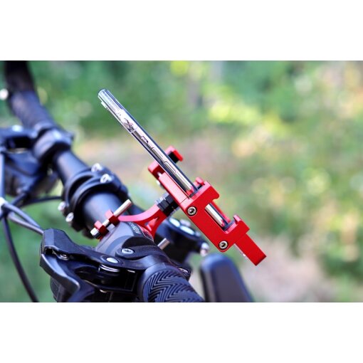 Alu Handyhalterung Fahrrad E-Bike Smartphone Halter Universal Lenker Halterung rot